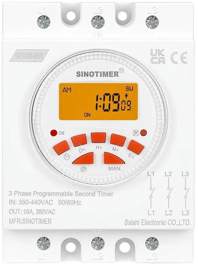 Alt view image 4 of 6 - CN109S-380V LCD Display 3 Phases 7 Days Programmable Timer Switch with 1 Second Interval Time Controller