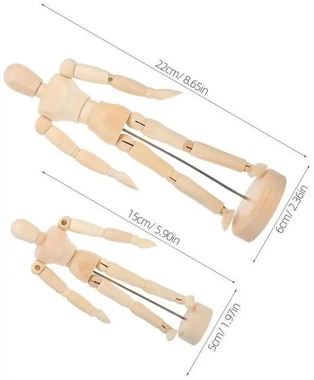 Alt view image 2 of 3 - 2Pcs Sturdy Wood Artist Mannequin with Smooth Surface Easy to Paint Flexible Limbs for Anatomy Practice Figure Drawing Art