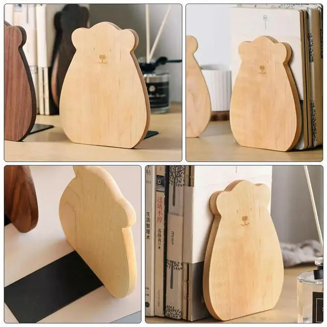 Alt view image 2 of 3 - 1Pcs Lovely Bear Style Wooden Bookend Solid Wood Book Fixator Smooth Finish Home Office Decor Bookshelf Fitting