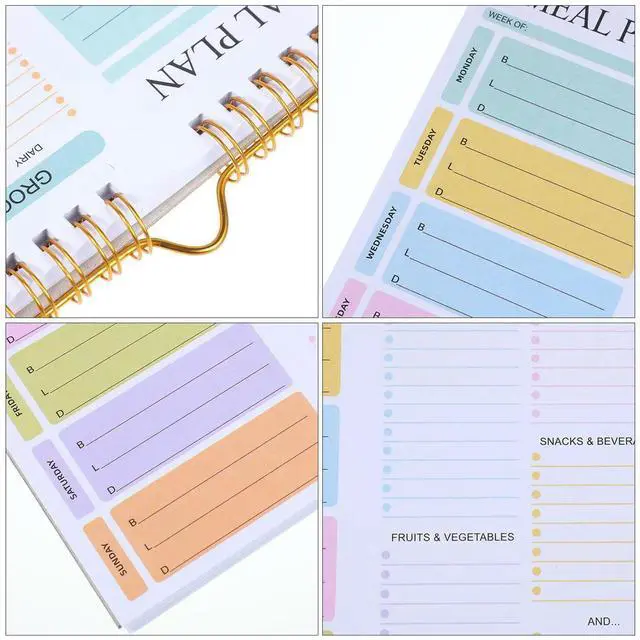 Alt view image 2 of 3 - A5 Pastel Undated Weekly Meal Planner Notebook Spiral Bound Household Planner Notebook Tearable Grocery List Pad Family Meal