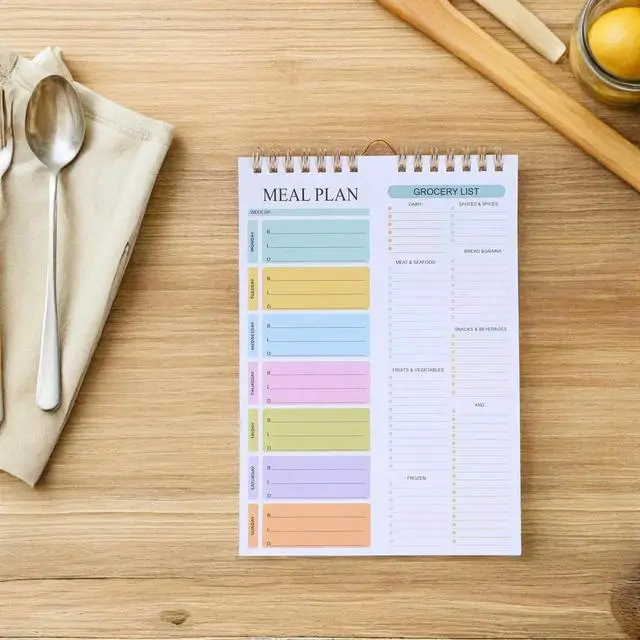 Main image of A5 Pastel Undated Weekly Meal Planner Notebook Spiral Bound Household Planner Notebook Tearable Grocery List Pad Family Meal