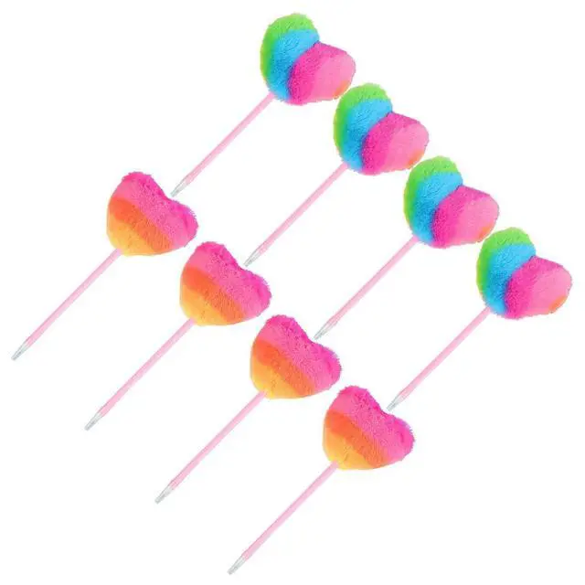 Alt view image 2 of 3 - 8Pcs Heart-Shaped Pom Pom Ballpoint Pens Cute Kawaii Stationery for Students Journaling Valentine Christmas Office School