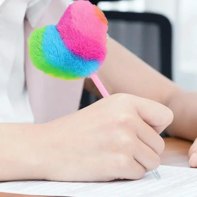 Main image of 8Pcs Heart-Shaped Pom Pom Ballpoint Pens Cute Kawaii Stationery for Students Journaling Valentine Christmas Office School