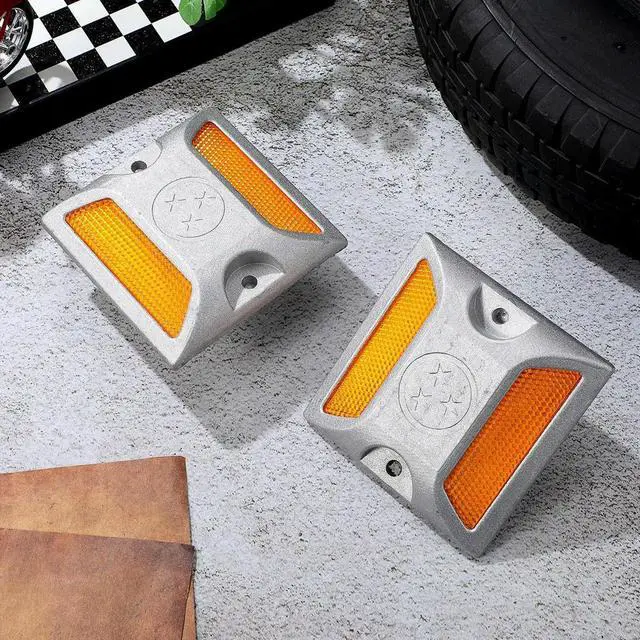 Alt view image 3 of 3 - 2Pcs Aluminum Reflective Road Markers Driveway Lane Divider Pavement Studs for Snow Fog All Weather