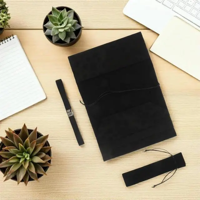 Alt view image 4 of 6 - Black A5 Fabric Book Sleeve Protective Cover Washable Cloth Notebook Case Dustproof Diary Sleeve Book Protector for Work School