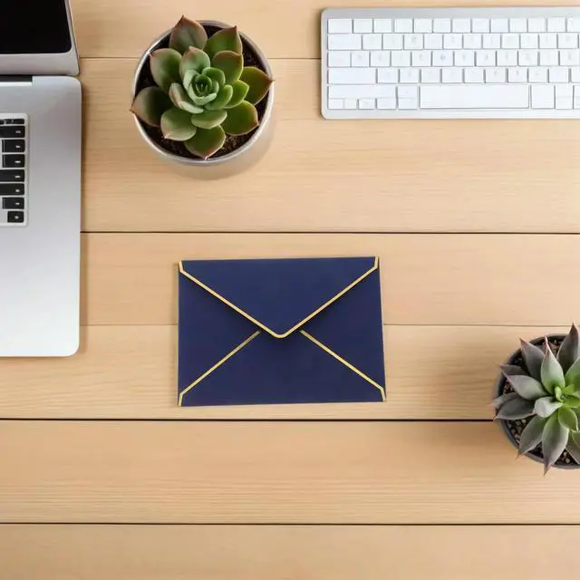 Alt view image 5 of 6 - 50Pcs Envelopes V-Flap Paper 7.3x5.3 Gold Foil Border Decorative Wedding Invitations Baby Shower Graduation Cards