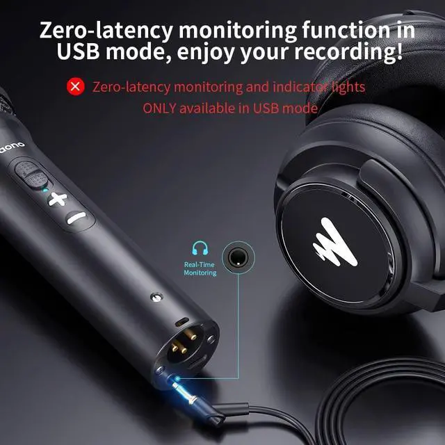 Alt view image 4 of 7 - MAONO HD300T USB/XLR Dynamic Podcast Microphone for PC & Audio Interface | Studio Mic with Volume Control, Headphones Jack, Shock Mount, Pop Filter for Vocal Record Streaming Content Creation Singing