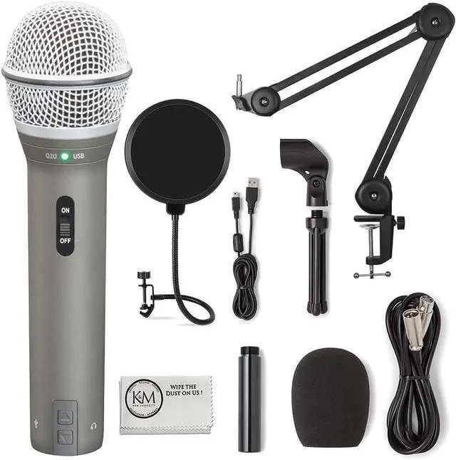 Main image of SAMSON Technologies Q2U USB/XLR Dynamic Microphone Recording and Podcasting Pack | Gray Bundled with Pop Filter + Mic Arm + Microfiber Cleaning Cloth (4 Items)