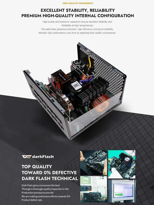 Alt view image 5 of 7 - darkFlash PMT650 650W 80 Plus Gold Certified Fully Modular Low Noise ATX 3.1 Power Supply Japanese 105C Capacitors Fluid Dynamic Bearing Fan Multiple Safety Protections 5 Year Warranty Black