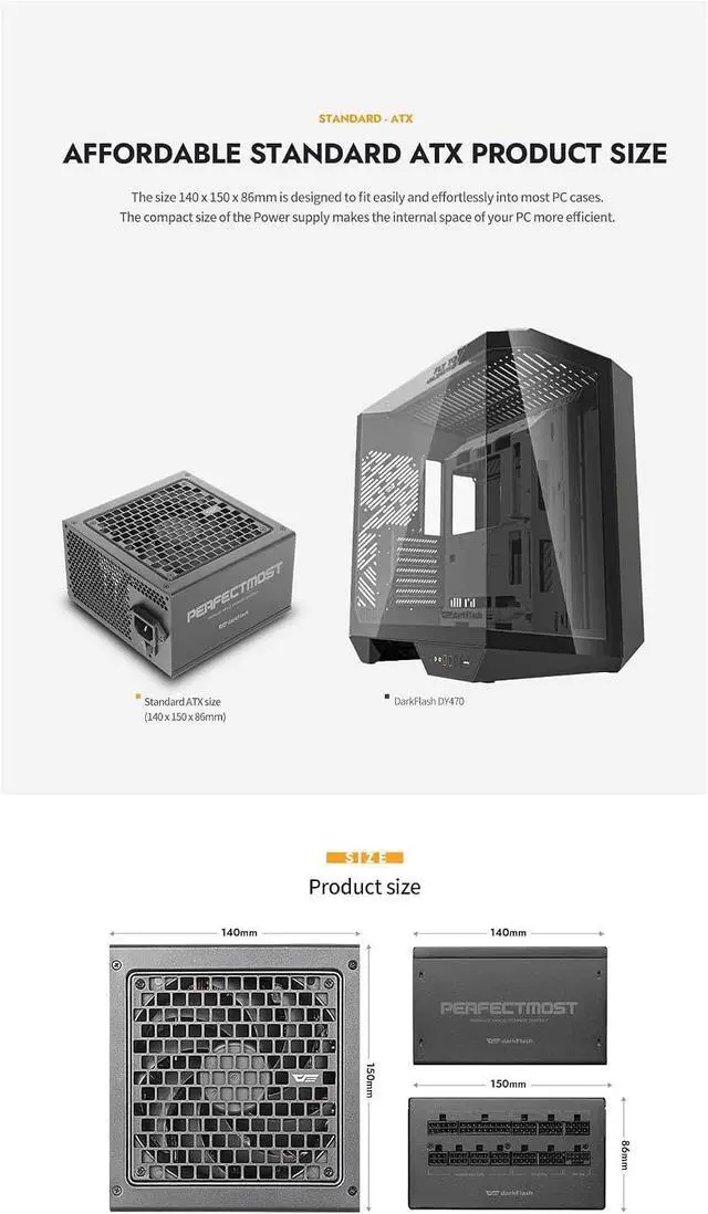 Alt view image 7 of 7 - darkFlash PMT650 650W 80 Plus Gold Certified Fully Modular Low Noise ATX 3.1 Power Supply Japanese 105C Capacitors Fluid Dynamic Bearing Fan Multiple Safety Protections 5 Year Warranty Black
