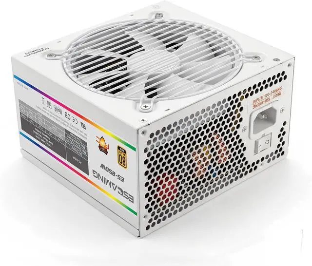 Alt view image 6 of 7 - ESGAMING 850W 80 Plus Gold ATX Gaming Power Supply Fully Modular ATX 3.1 & PCIe 5.1 Ready with 12V-2x6 Cable for High-End GPU - White