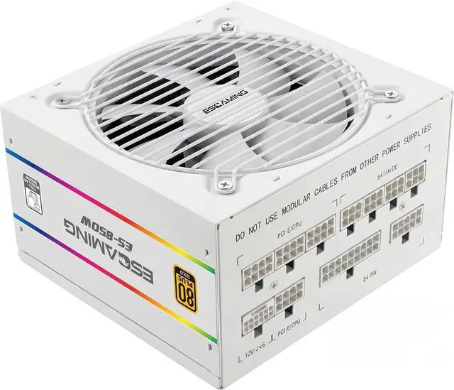 Alt view image 5 of 7 - ESGAMING 850W 80 Plus Gold ATX Gaming Power Supply Fully Modular ATX 3.1 & PCIe 5.1 Ready with 12V-2x6 Cable for High-End GPU - White