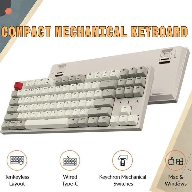 Alt view image 2 of 7 - Keychron C1 Hot-swappable Wired Mechanical Keyboard for Mac Layout, Keychron Mechanical Red Switch/USB Type-C Cable/Double-Shot ABS Keycaps Tenkeyless 87 Keys Computer Keyboard for Windows PC