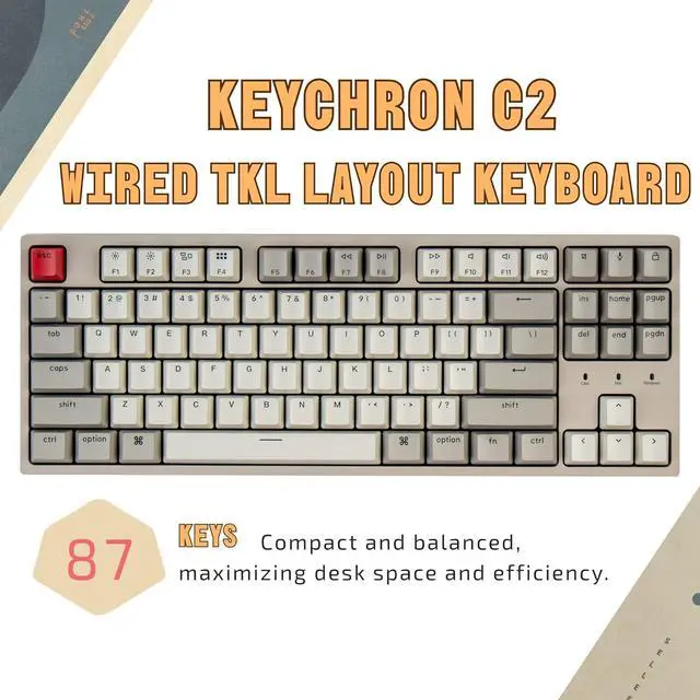 Alt view image 7 of 7 - Keychron C1 Hot-swappable Wired Mechanical Keyboard for Mac Layout, Keychron Mechanical Red Switch/USB Type-C Cable/Double-Shot ABS Keycaps Tenkeyless 87 Keys Computer Keyboard for Windows PC