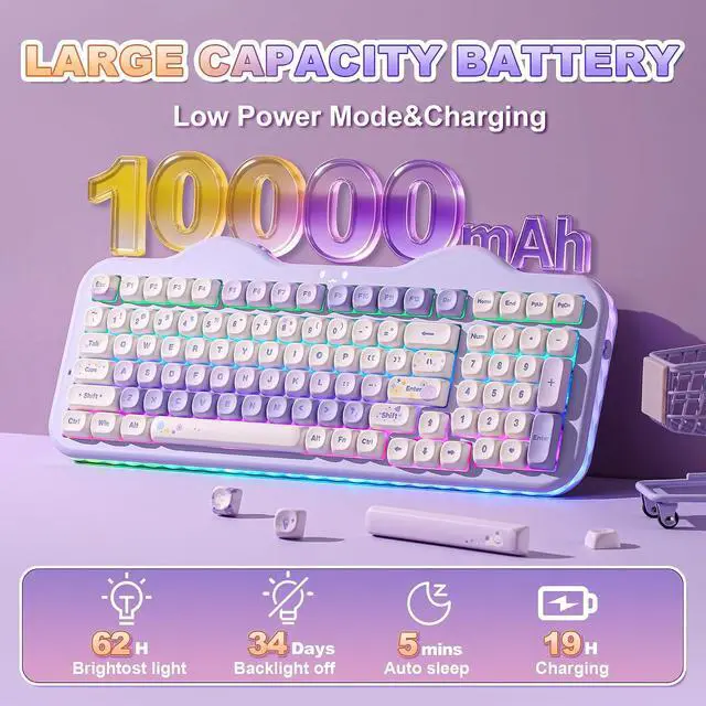 Alt view image 6 of 6 - Wireless Mechanical Keyboard with Number Pad