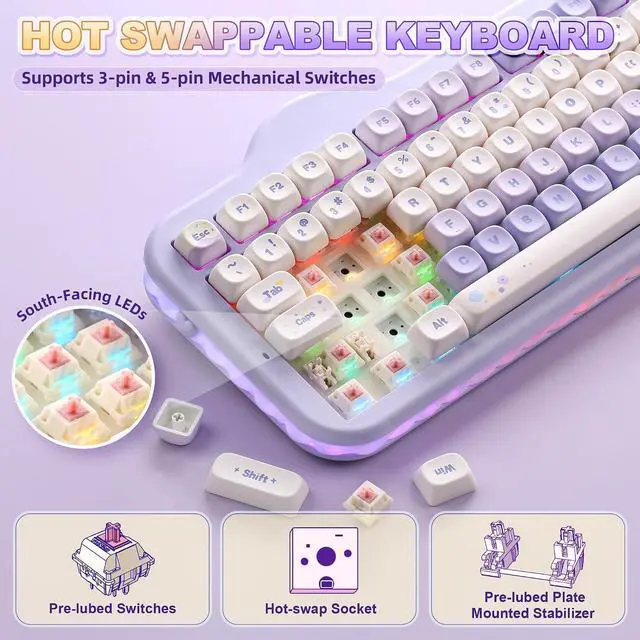 Alt view image 5 of 6 - Wireless Mechanical Keyboard with Number Pad