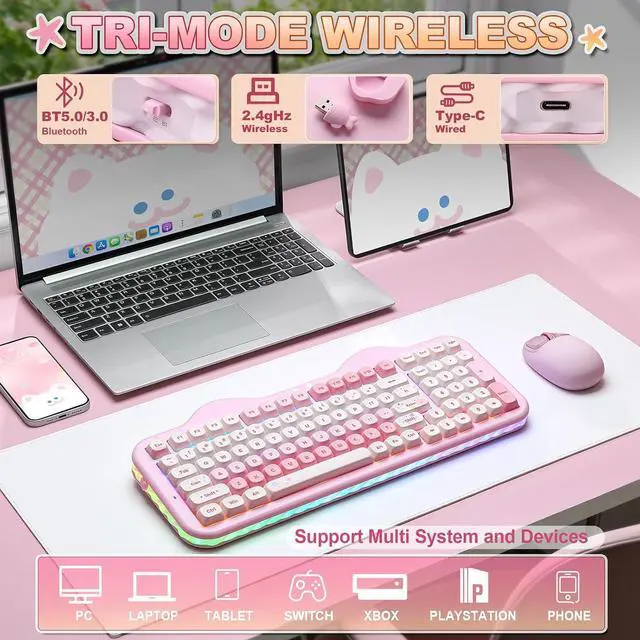 Alt view image 3 of 7 - C98 Wireless Mechanical Keyboard with Number Pad,99 Key BT5.0/2.4G/USB-C Hot Swap Gasket Mount with PBT MOA Keycaps,Custom RGB,Cute Cake Keyboard for Win/Mac (Pink, Candy Linear Switch)