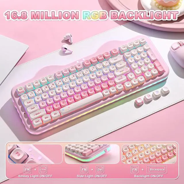 Alt view image 7 of 7 - C98 Wireless Mechanical Keyboard with Number Pad,99 Key BT5.0/2.4G/USB-C Hot Swap Gasket Mount with PBT MOA Keycaps,Custom RGB,Cute Cake Keyboard for Win/Mac (Pink, Candy Linear Switch)