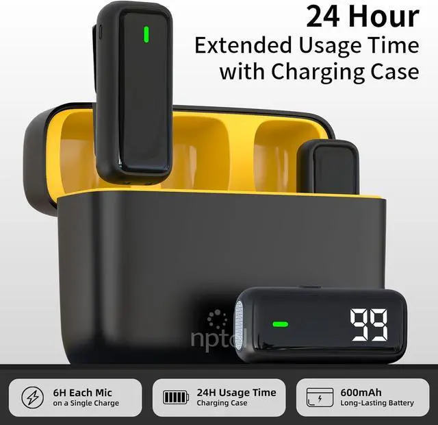 Alt view image 3 of 7 - NPTCL Wireless Lavalier Microphone for iPhone iPad Android, Mini USB C Mic | 24H Charging Case, Digital Charge Display, Noise Reduction for Content Creator Video Recording Vlog Podcast YouTube TikTok
