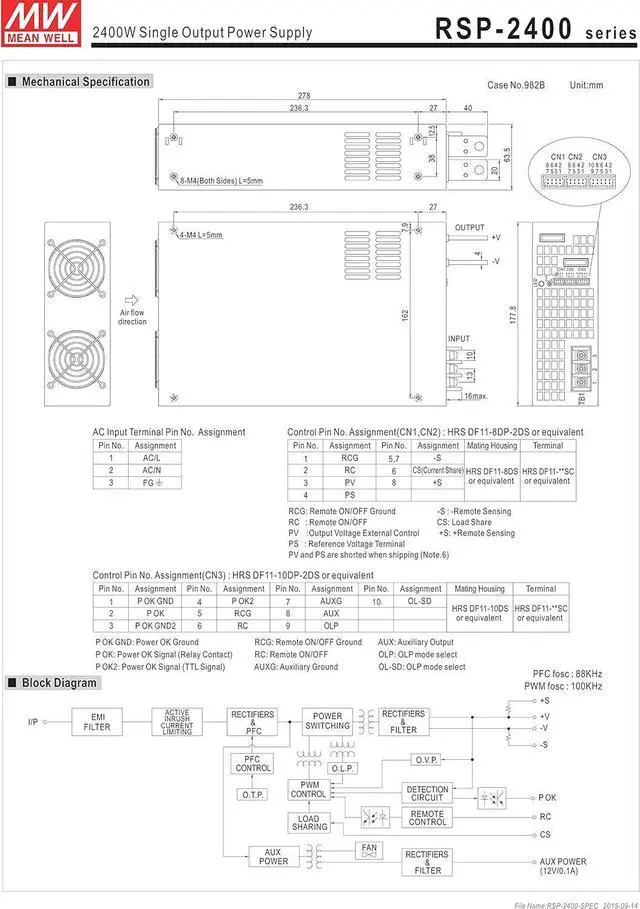 Alt view image 2 of 3 - Mean Well Original RSP-2400-48 Single Output with PFC Function Power Supply 48V 50A 2400W