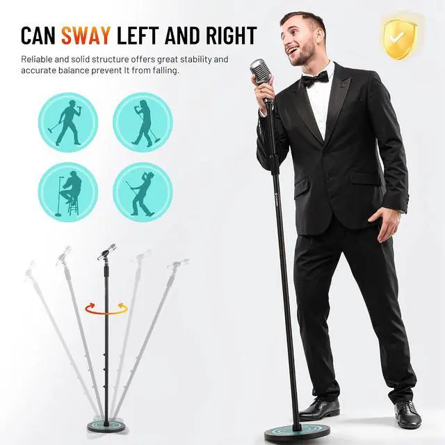 Alt view image 5 of 7 - Mic Stand Floor Detachable - Microphone Stand Heavy Duty with Weighted Round Base Phone Holder and 2 Mic Clips Portable Mic Stands Height Adjustable 50" to 64" for Singing Performance Stage
