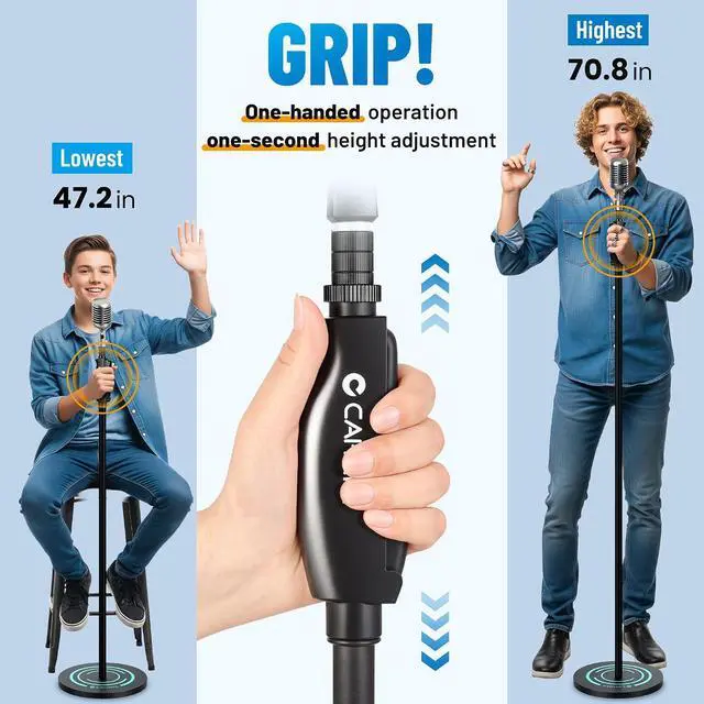 Alt view image 2 of 7 - Microphone Stand Floor Adjustable - Mic Stand Universal with 7.12 lbs Weighted Round Metal Base Mic Stands with Phone Holder Mic Floor Stand with 2 Mic Clips and 3/8'' to 5/8'' Adapter