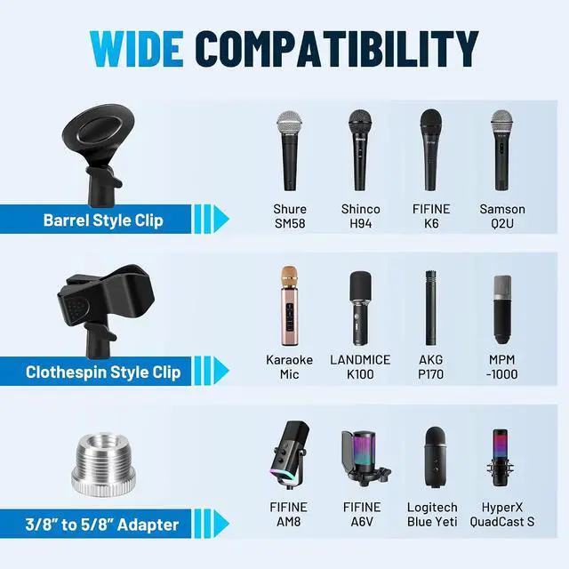 Alt view image 4 of 7 - Microphone Stand Floor Adjustable - Mic Stand Universal with 7.12 lbs Weighted Round Metal Base Mic Stands with Phone Holder Mic Floor Stand with 2 Mic Clips and 3/8'' to 5/8'' Adapter