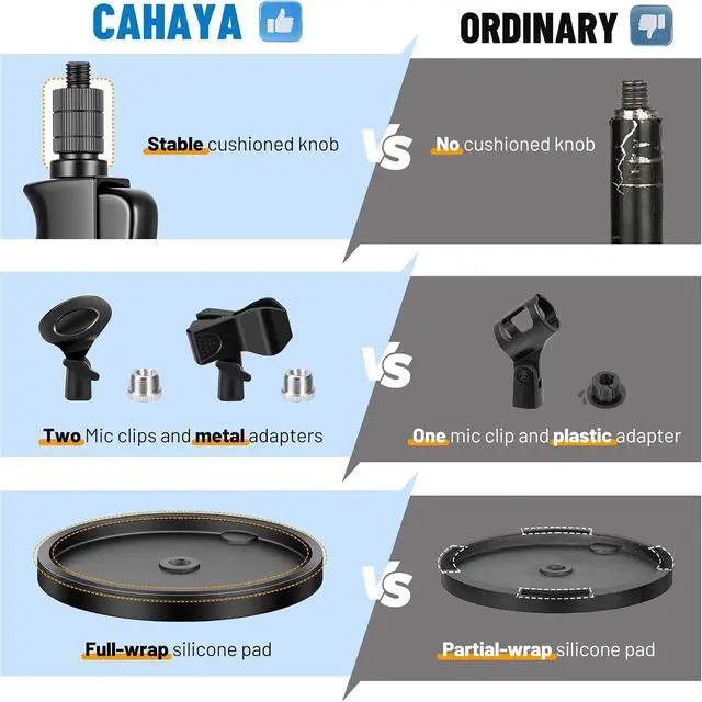 Alt view image 5 of 7 - Microphone Stand Floor Adjustable - Mic Stand Universal with 7.12 lbs Weighted Round Metal Base Mic Stands with Phone Holder Mic Floor Stand with 2 Mic Clips and 3/8'' to 5/8'' Adapter