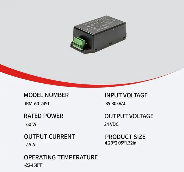 Alt view image 5 of 7 - IRM-60-24ST 60W 24V 2.5A Single Output Encapsulated Power Supply with Screw Terminals for Factory Automation, Industrial Equipment, Mechanical Systems, and Electronic Devices(12pcs) (12)