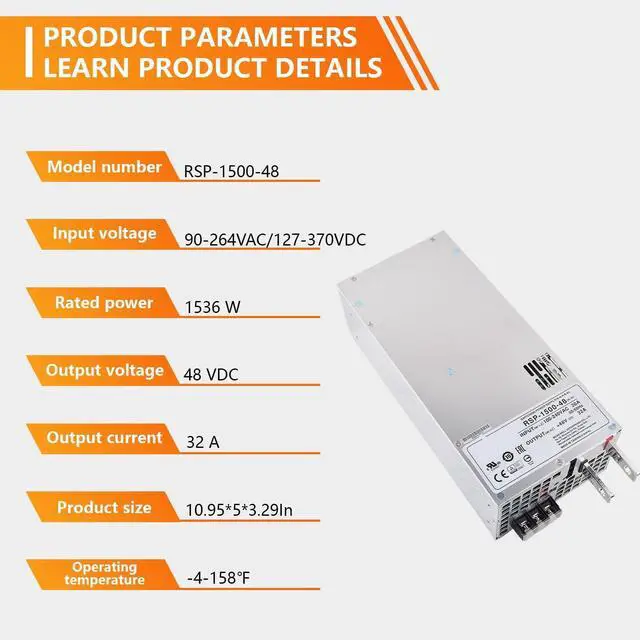 Alt view image 3 of 7 - SBJ RSP-1500-48 1500W AC-DC Switching Power Supply with 48V 32A Output, Ideal for Industrial Automation, Test Instruments, and Laser Applications