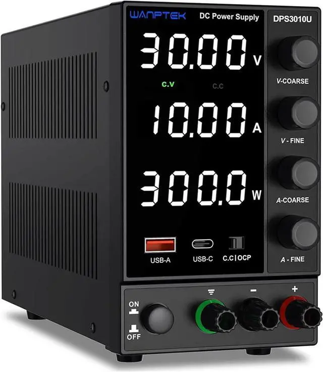Alt view image 2 of 6 - Adjustable Switching Power Supply (30V 10A) with Encoder Coarse and Fine Adjustment Knobs, with USB and Type-C Fast Charging(DPS3010U)
