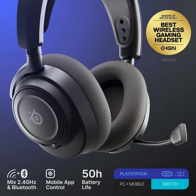 Alt view image 2 of 7 - Arctis Nova 7P Wireless Gen 2 Gaming Headset - Real-Time App Control, 50+ HR Play, Neodymium Magnetic Drivers, Mix 2.4GHz/Bluetooth, PS5, PS4, PC, Switch 1/2, Mobile - Black