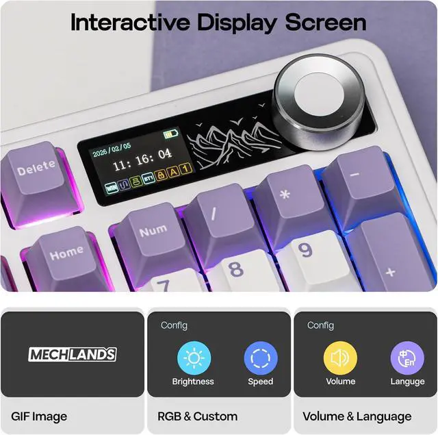 Alt view image 4 of 7 - MechLands AJAZZ AK980 V2 Mechanical Gaming Keyboard with Display Screen, 10000mAh Battery, 98% Wireless Keyboard with BT/USB-C/2.4GHz, Hot Swappable, Linear Switch, Knob, RGB for Win/Mac (White)