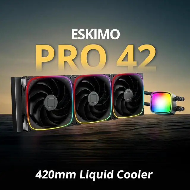 Alt view image 2 of 7 - Geometric Future Eskimo Pro - 420mm AIO CPU Liquid Water Cooler- RGB PWM Squama 2503B 140mm Fan x 3- Fit Intel® LGA 1700, AMD®AM5 - Black- (GEO-EP-42B)