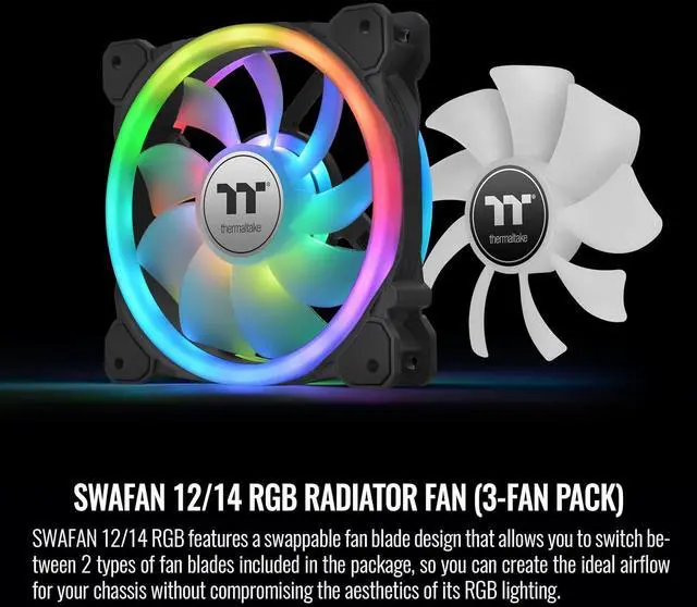 Alt view image 2 of 7 - Thermaltake SWAFAN 12 RGB Radiator Fan TT Premium Edition 3 Pack, Swappable Fan Blade Design, Customizable air Flow Direction, 2000 RPM, CL-F137-PL12SW-A, Black