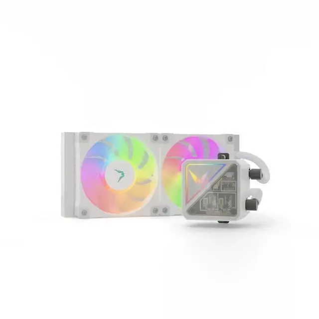 Alt view image 2 of 5 - Valkyrie V240 Lite AIO CPU Liquid Cooler, White, 240mm, RGB LEDs, FDB 120mm Fans 2150RPM, 2800RPM Pump, Fits AMD AM5/AM4, Intel LGA 1851, AMD Ryzen 9800x3D, 7800x3D, Intel Core Ultra 245K, 265K, 285K