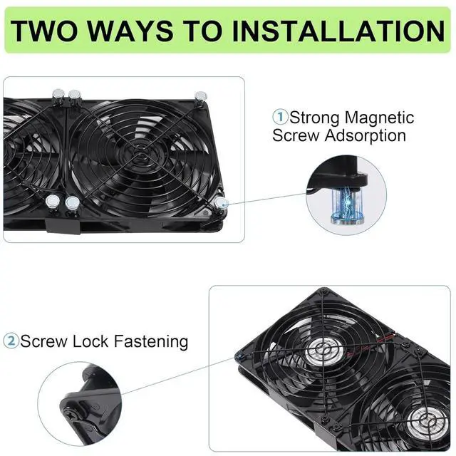 Alt view image 5 of 7 - 2x140mm 280mm 11.02inch Upgraded Computer PC Vent Cooling Fans with Magnetic Screws Kits and Adjustable Speed for Cabinet Server Mining Rig Chicken Coop