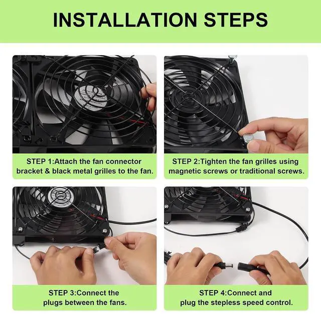Alt view image 6 of 7 - 2x140mm 280mm 11.02inch Upgraded Computer PC Vent Cooling Fans with Magnetic Screws Kits and Adjustable Speed for Cabinet Server Mining Rig Chicken Coop