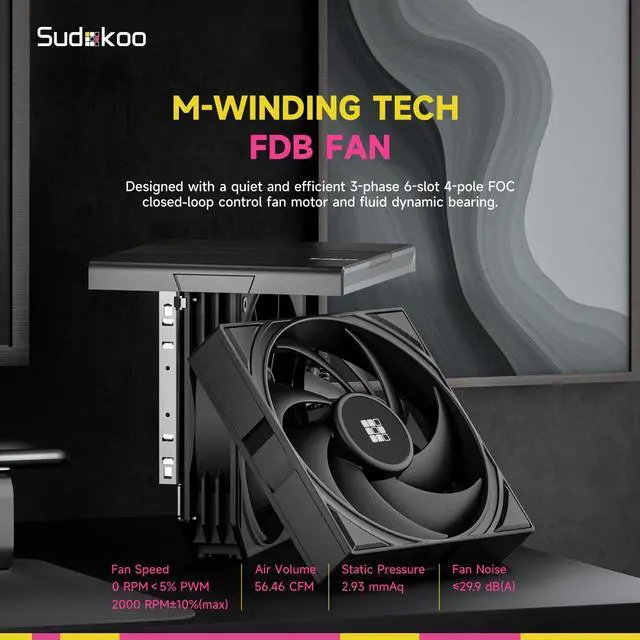 Alt view image 4 of 7 - Sudokoo SK620 AM5 Air Cooler: 6 Heatpipes Dual Tower CPU Cooler for AM5 Exclusive - PC Cooler with 120mm FDB PWM Quiet Fans & Quick Lock Mount