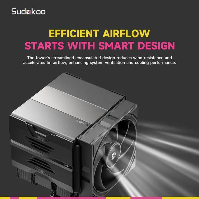 Alt view image 5 of 7 - Sudokoo SK620 AM5 Air Cooler: 6 Heatpipes Dual Tower CPU Cooler for AM5 Exclusive - PC Cooler with 120mm FDB PWM Quiet Fans & Quick Lock Mount