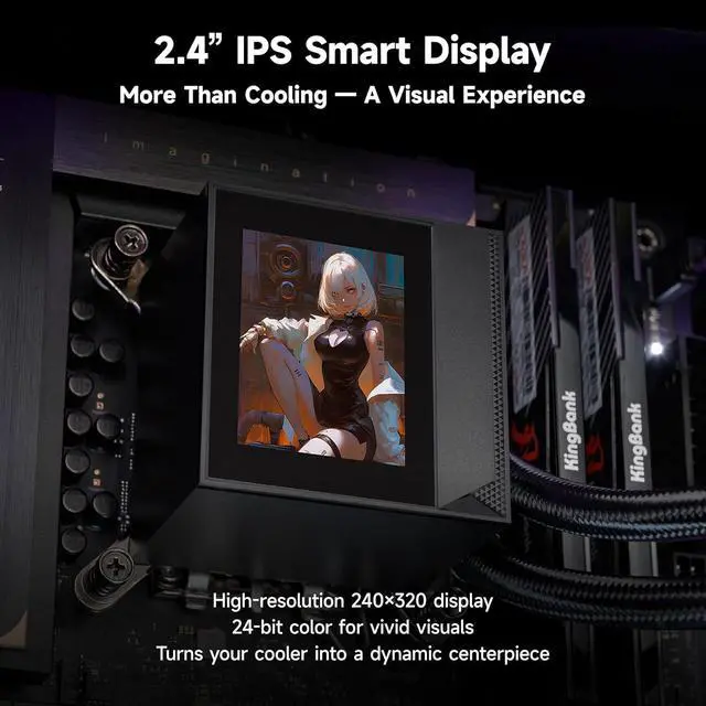 Alt view image 2 of 7 - CPU Cooler, 360mm AIO Liquid Cooling, High-Performance Pump, 2.4 IPS Display, CPS ARGB Water Cooling with Quiet F5 R120 Fans(DC360 Black)