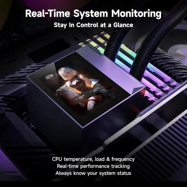 Alt view image 4 of 7 - CPU Cooler, 360mm AIO Liquid Cooling, High-Performance Pump, 2.4 IPS Display, CPS ARGB Water Cooling with Quiet F5 R120 Fans(DC360 Black)