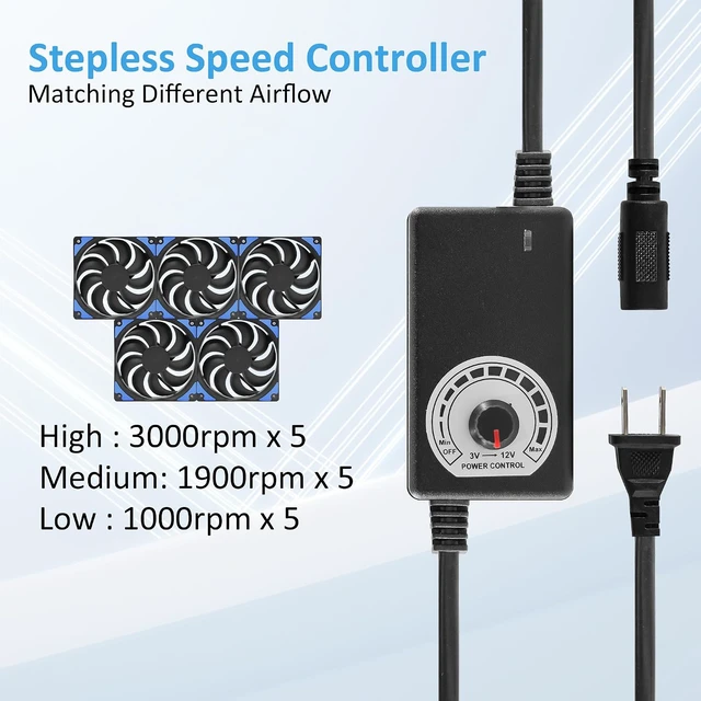 Alt view image 2 of 7 - 120mmx5 600mm Adjustable Computer PC Cooling Fans with Speed Controller