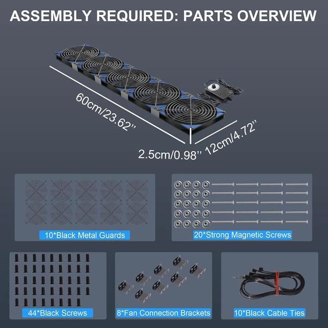 Alt view image 4 of 7 - 120mmx5 600mm Adjustable Computer PC Cooling Fans with Speed Controller