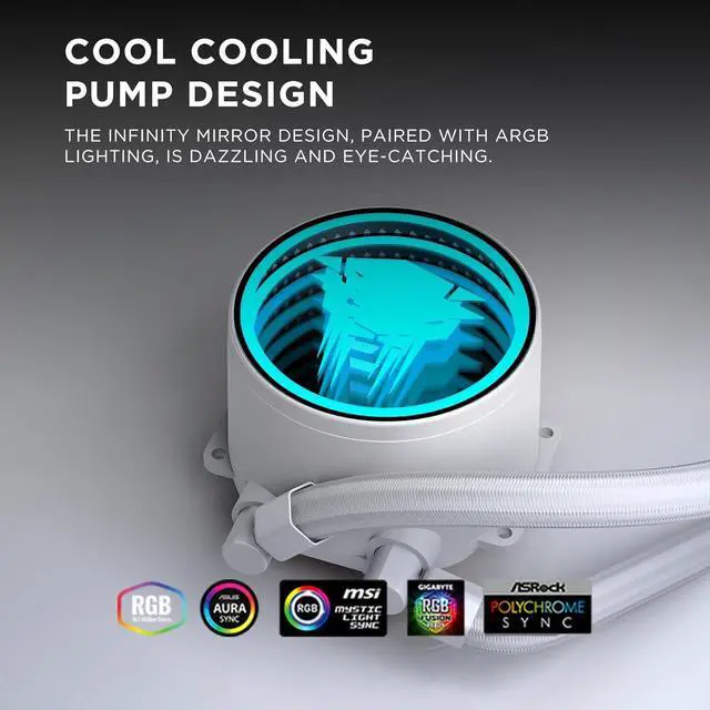 Alt view image 4 of 7 - Jungle Leopard TK1 360mm ARGB White AIO CPU Cooler-Water Liquid Cooling System,Infinite Mirror,PWM 2000RPM Cooler Fans for AMD FM2/FM2+/AM3+/AM4/AM5,Intel LGA115X/1200/1700/1366/2011/2066 (White)