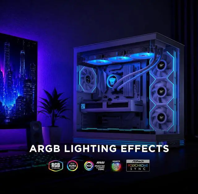 Alt view image 7 of 7 - Jungle Leopard TK1 360mm ARGB White AIO CPU Cooler-Water Liquid Cooling System,Infinite Mirror,PWM 2000RPM Cooler Fans for AMD FM2/FM2+/AM3+/AM4/AM5,Intel LGA115X/1200/1700/1366/2011/2066 (White)