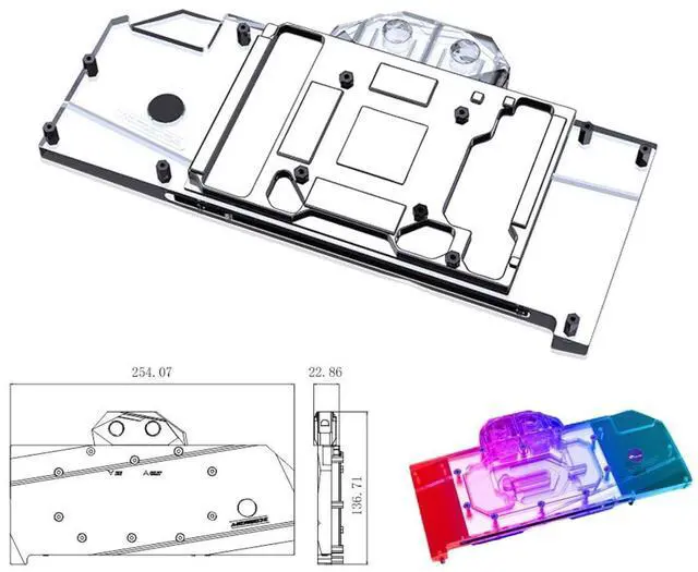 Alt view image 2 of 5 - Bykski Full Coverage GPU Water Block and Backplate for AMD Radeon RX 7800 XT (A-RX7800XT-X)