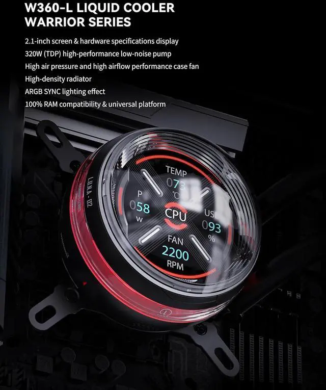 Alt view image 2 of 6 - ALSEYE W360 L CPU Liquid Cooler, AIO CPU Cooling, LCD Display, 360mm Radiator Animated Temperature & Image Screen, ARGB, PWM Pump 320W TDP for Intel LGA 1700/1200 & AMD AM5/AM4 (Black)