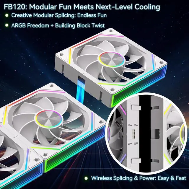Alt view image 2 of 7 - FB120 3 Pack 120mm ARGB PC Cooling Fans - 16.8M Colors & Remote, Infinite Mirror Reverse Fans, PWM Speed Control, High Airflow, Wireless Splicing/Daisy-Chain, Quiet Case Fans for Gaming PC