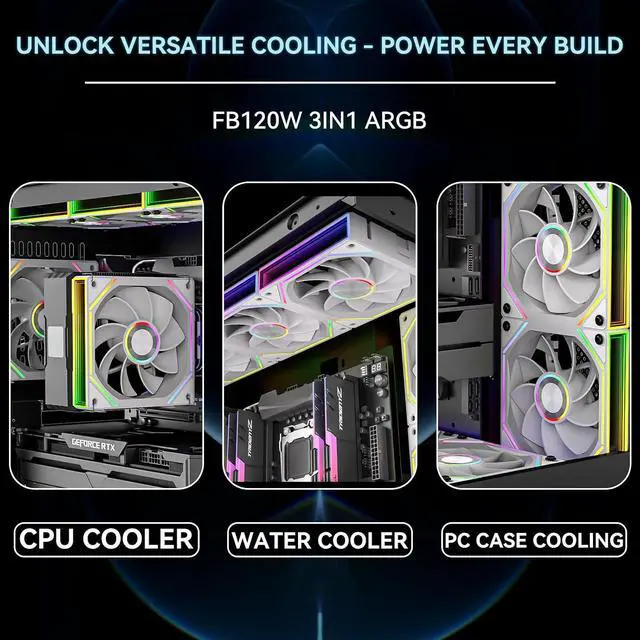 Alt view image 7 of 7 - FB120 3 Pack 120mm ARGB PC Cooling Fans - 16.8M Colors & Remote, Infinite Mirror Reverse Fans, PWM Speed Control, High Airflow, Wireless Splicing/Daisy-Chain, Quiet Case Fans for Gaming PC